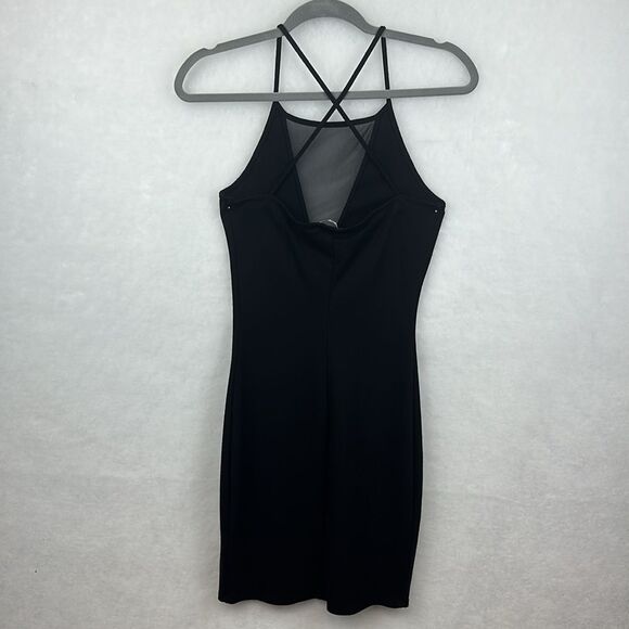 Luxe Comfort Mesh High Neck Cross Back Mini Black Dress Sz Small - Picture 7 of 12